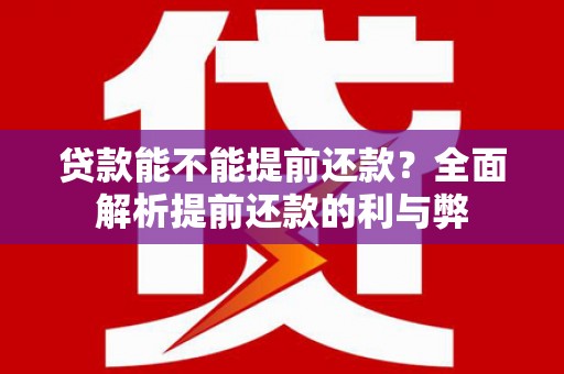 保定贷款能不能提前还款？全面解析提前还款的利与弊